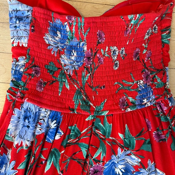 Band of Gypsies Strapless Smocked Ruched Floral High Waisted Red Romper S - Picture 7 of 13